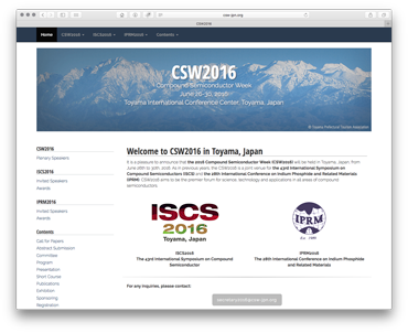 国際会議CSW2016サイトのトップページイメージ
